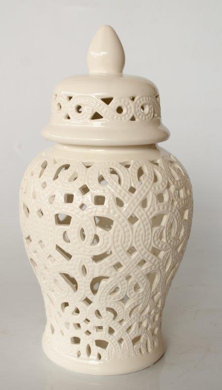 White Cut-Out Ginger Jar Braided Design